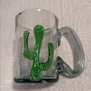 Mexican art Blown glass large Green Cactus Glass Beer Mug vintage